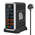 Bộ sạc đa cổng 6 Type-C + 4 USB công suất cao 660W Gallium Nitride để bàn, phích cắm US, UK, EU, AU