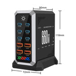 Bộ sạc đa cổng 6 Type-C + 4 USB công suất cao 660W Gallium Nitride để bàn, phích cắm US, UK, EU, AU