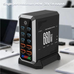 Bộ sạc đa cổng 6 Type-C + 4 USB công suất cao 660W Gallium Nitride để bàn, phích cắm US, UK, EU, AU