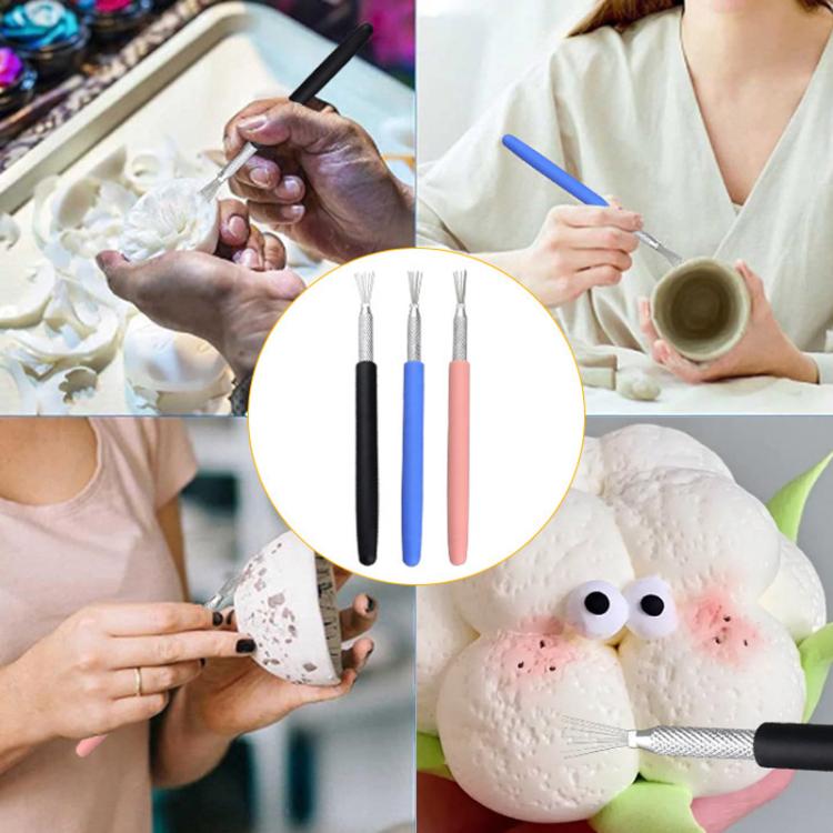 Bộ 3 dụng cụ tạo hình đất sét gốm mềm, cọ tạo kết cấu đất sét DIY, 3 cọ tạo kết cấu