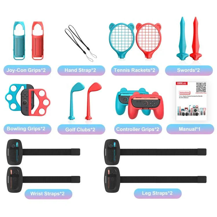 Bộ tay cầm thể thao STARTRC GAMES gồm kiếm, vợt tennis, vô lăng đua, cho Nintendo Switch 2 14 trong 1