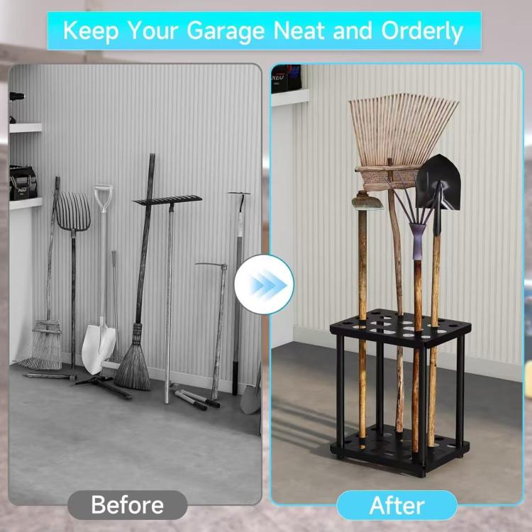 Giá kệ lưu trữ kim loại phủ bột, giá để dụng cụ mộc mạc, giá để cuốc chổi xẻng, hai tầng
