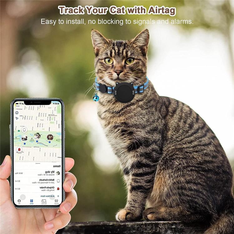 Vòng cổ mèo chống nước có giá đỡ silicone cho AirTag thế hệ 2 / AirTag thế hệ 1, khóa an toàn tháo rời và mặt dây cá & chuông