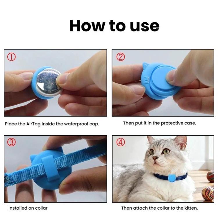 Vòng cổ mèo chống nước có giá đỡ silicone cho AirTag thế hệ 2 / AirTag thế hệ 1, khóa an toàn tháo rời và mặt dây cá & chuông
