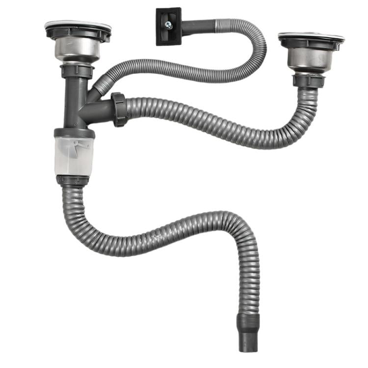 Bộ phụ kiện ống thoát nước bồn rửa bát bằng thép không gỉ, bộ ống thoát nước chống mùi, ống đuôi đôi 0.6m, ống cong S đôi, ống đuôi đôi 1m