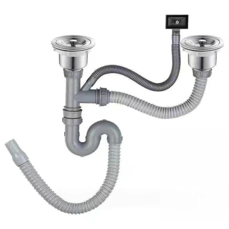 Bộ phụ kiện ống thoát nước bồn rửa bát bằng thép không gỉ, bộ ống thoát nước chống mùi, ống đuôi đôi 0.6m, ống cong S đôi, ống đuôi đôi 1m