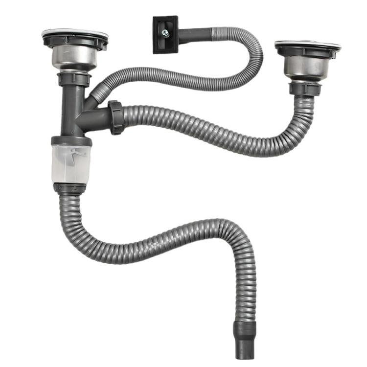 Bộ phụ kiện ống thoát nước bồn rửa bát bằng thép không gỉ, bộ ống thoát nước chống mùi, ống đuôi đôi 0.6m, ống cong S đôi, ống đuôi đôi 1m