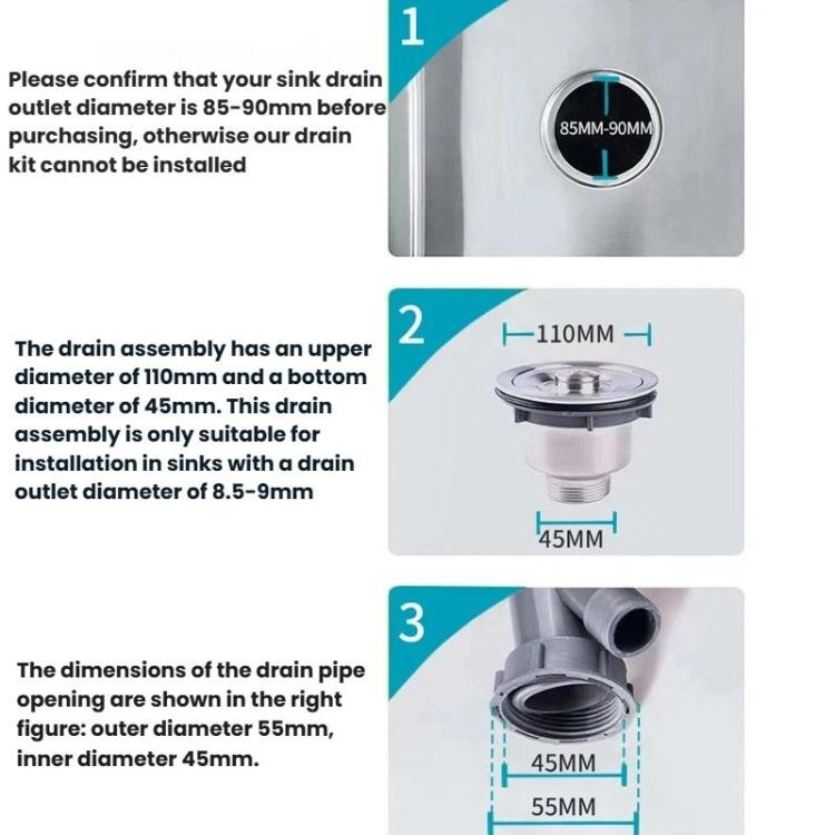 Bộ phụ kiện ống thoát nước bồn rửa bát bằng thép không gỉ, bộ ống thoát nước chống mùi, ống đuôi đôi 0.6m, ống cong S đôi, ống đuôi đôi 1m