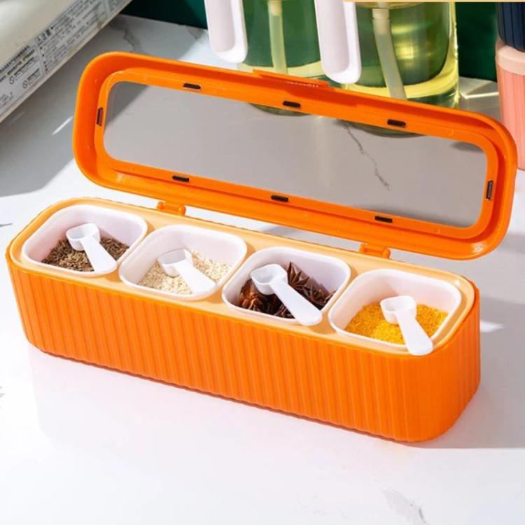 Hộp gia vị 4 ngăn dùng trong gia đình, hộp đựng gia vị nhà bếp