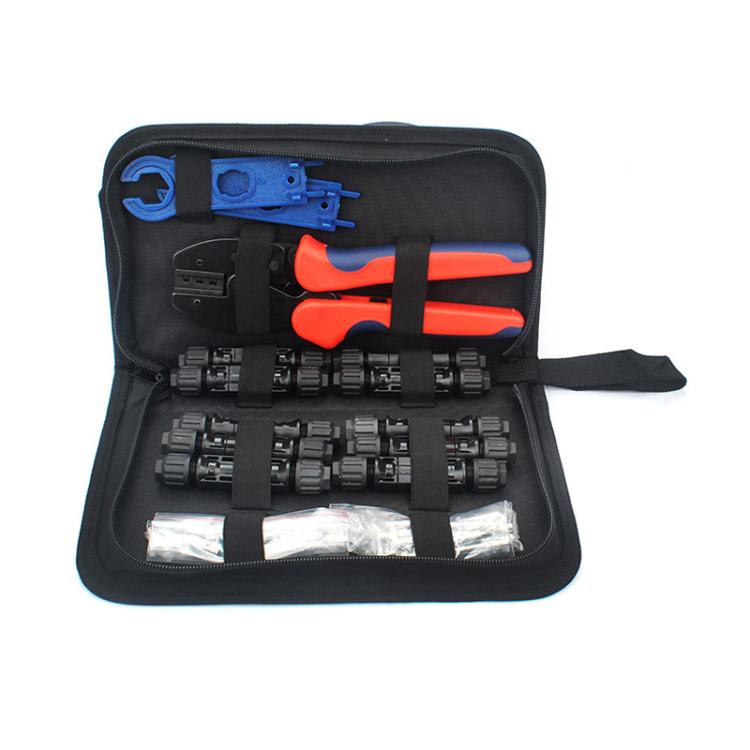 Bộ dụng cụ MC4 PV gồm kìm bấm, cờ lê, đầu nối PV, túi đựng dụng cụ, 24 trong 1
