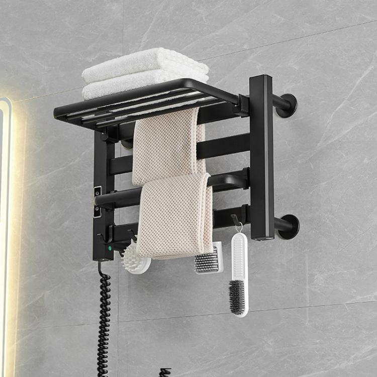 Giá treo khăn sấy điện cảm ứng thông minh, giá phơi khăn phòng tắm, dây điện bên phải đen nhỏ, dây điện bên trái đen nhỏ