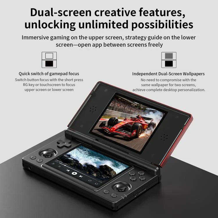 Máy chơi game cầm tay ANBERNIC RG DS Flip màn hình kép 4 inch IPS cảm ứng, thiết bị chơi game AI 3+32G