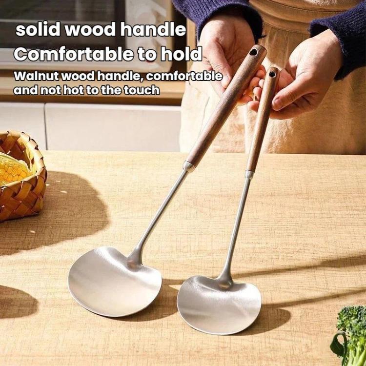 2pcs Solid Wood Long Handle Wok Spoon & Ladle Household Kitchen Shovel, Small
