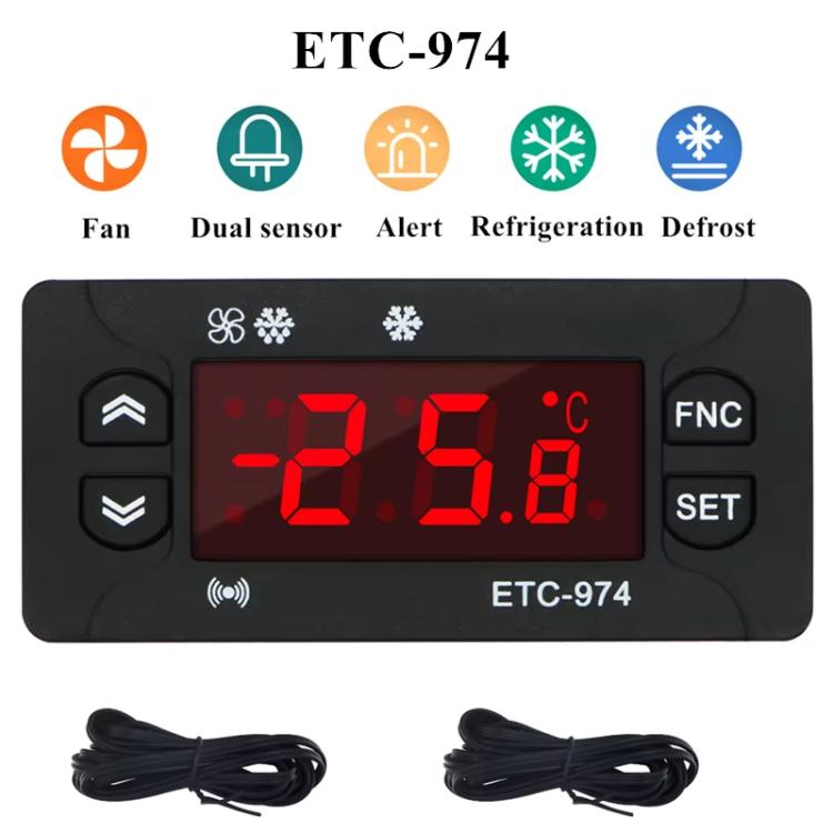 Bộ điều khiển nhiệt độ kỹ thuật số ETC-974 gắn trong với chức năng làm mát, rã đông và quạt, ETC-974 220V, ETC-974 110V