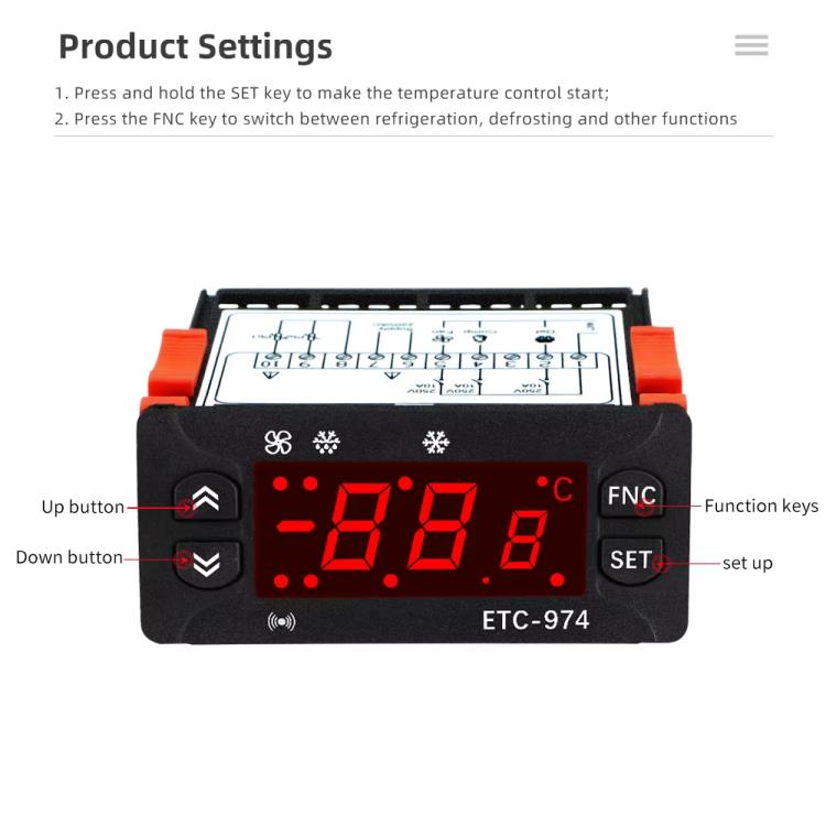 Bộ điều khiển nhiệt độ kỹ thuật số ETC-974 gắn trong với chức năng làm mát, rã đông và quạt, ETC-974 220V, ETC-974 110V
