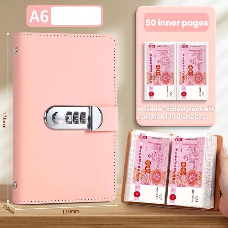 Sổ tiền mặt khóa mật khẩu A6 50 trang dung lượng lớn chống nước Album tiền kỷ niệm