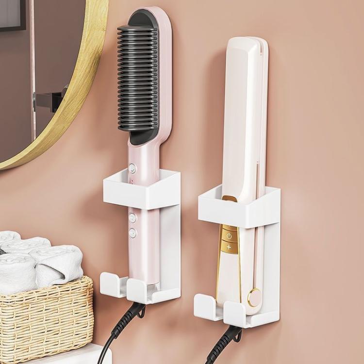 Giá đỡ máy uốn tóc bằng thép không gỉ 304 chịu nhiệt, gắn tường không khoan kèm tổ chức dây cáp cho dụng cụ tóc nóng