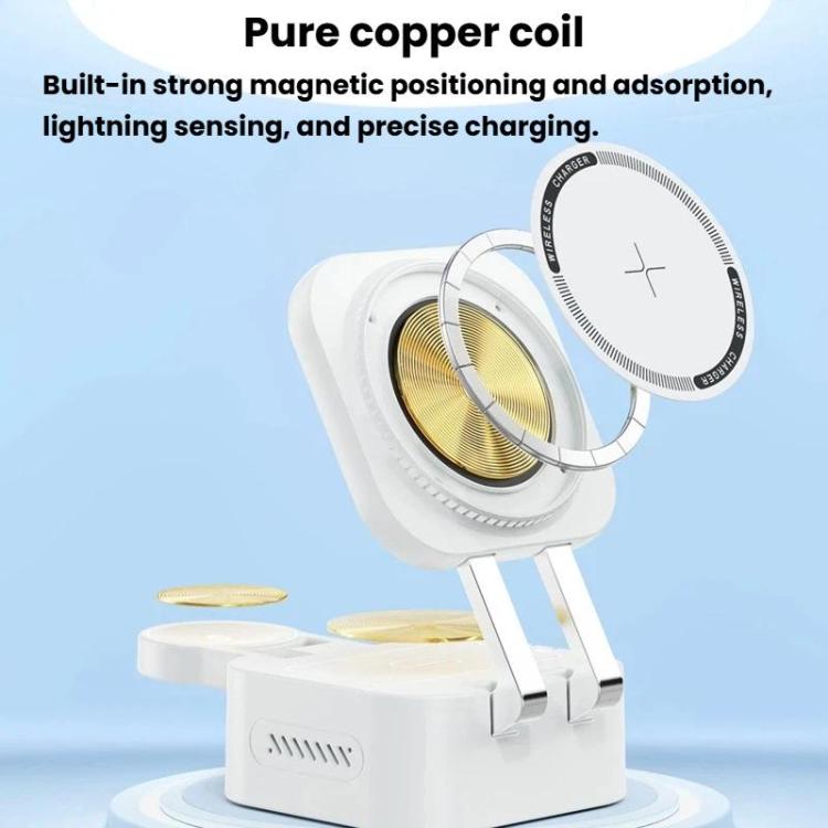 Sạc không dây từ tính 15W 3 trong 1, cáp rút gọn, đế sạc để bàn gập được