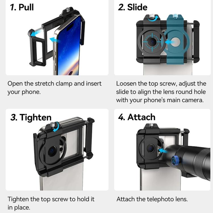 Bộ ống kính TeleCular 50x cho điện thoại thông minh với chân máy đầu bi 360 độ & lấy nét trong, APL-T50X