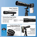 Bộ ống kính TeleCular 50x cho điện thoại thông minh với chân máy đầu bi 360 độ & lấy nét trong, APL-T50X