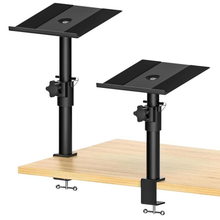 Clamp-On Desktop Speaker Stand Movable No-Drill Height Adjustable Speaker Holder, Single, Double
