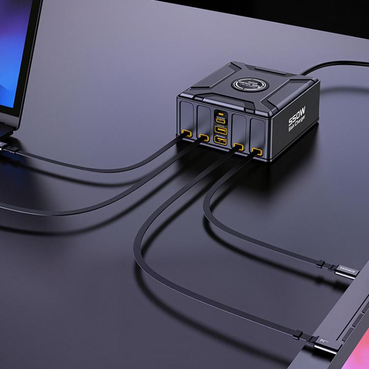 Sạc đa cổng USB-C GaN siêu nhanh 550W có dây cáp thu gọn, Phích cắm EU, phích cắm US, phích cắm UK, phích cắm AU, phích cắm KR