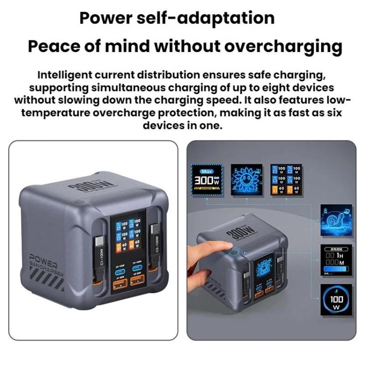 Sạc đa cổng 300W với ổ cắm USB và dây cáp tích hợp, Phích cắm EU, phích cắm US, phích cắm UK, phích cắm AU, phích cắm KR