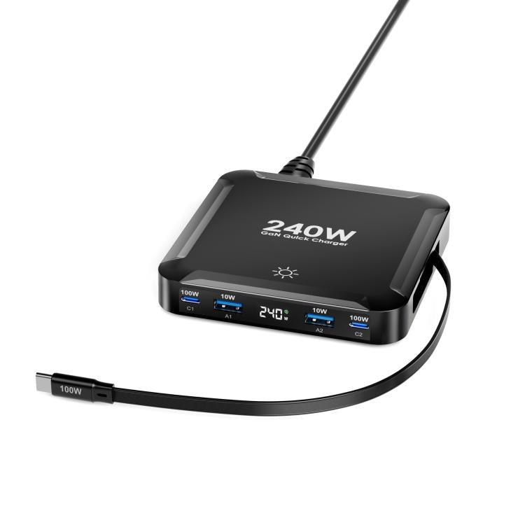 Sạc nhanh thông minh 240W với dây cáp USB từ tính thu gọn và bộ lưu trữ đa cổng, Phích cắm EU, phích cắm US, phích cắm UK, phích cắm AU, phích cắm KR