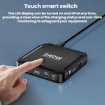 Sạc nhanh thông minh 240W với dây cáp USB từ tính thu gọn và bộ lưu trữ đa cổng, Phích cắm EU, phích cắm US, phích cắm UK, phích cắm AU, phích cắm KR