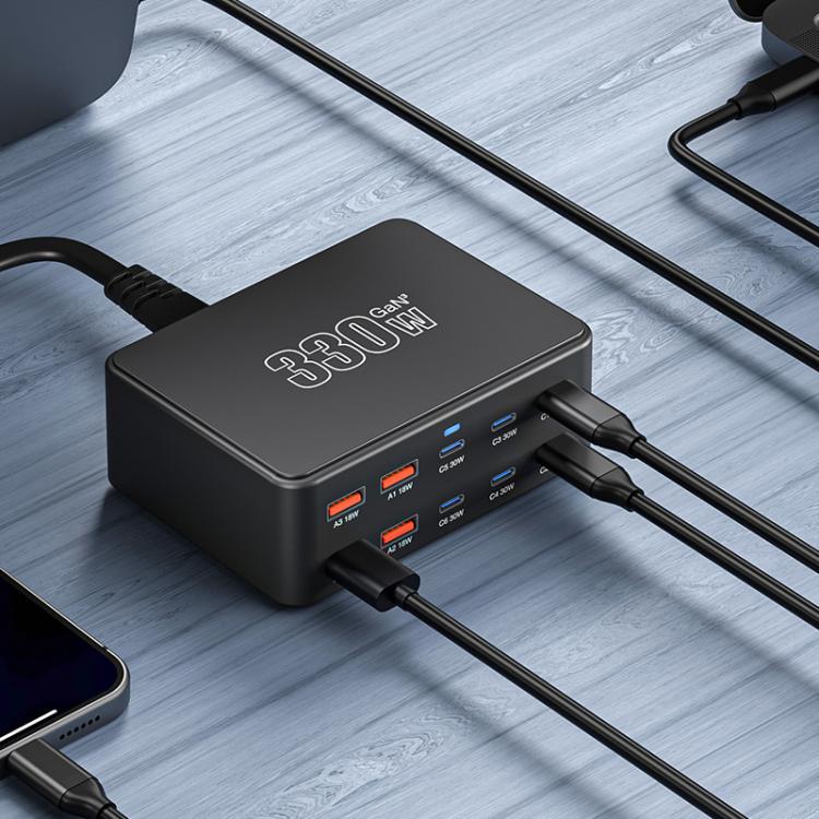 Sạc đa cổng GaN siêu nhanh 330W, Phích cắm EU, phích cắm US, phích cắm UK, phích cắm AU, phích cắm KR