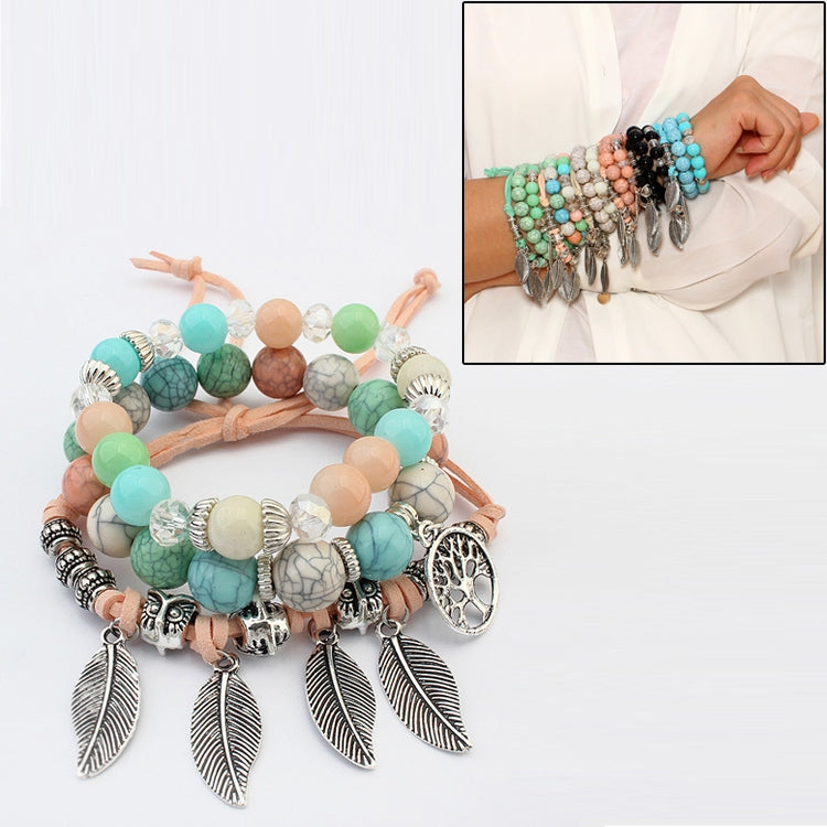 Vòng tay hạt cẩm thạch đàn hồi phong cách vintage dân tộc, vòng tay lá Boho, màu xanh dương, nhiều màu, xanh lá, cam, trắng