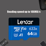 Thẻ nhớ điện thoại di động Lexar 633x 64GB tốc độ cao dành riêng cho ghi hình xe DVR TF, 64GB