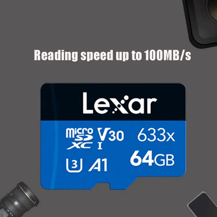 Thẻ nhớ điện thoại di động Lexar 633x 64GB tốc độ cao dành riêng cho ghi hình xe DVR TF, 64GB