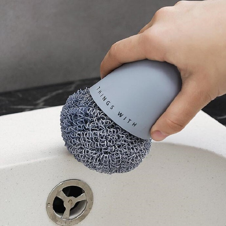 Bóng làm sạch polyester, bàn chải cầm tay làm sạch gia dụng, bàn chải rửa chén nồi cán ngắn, màu trắng, xanh, 4 đầu thay thế