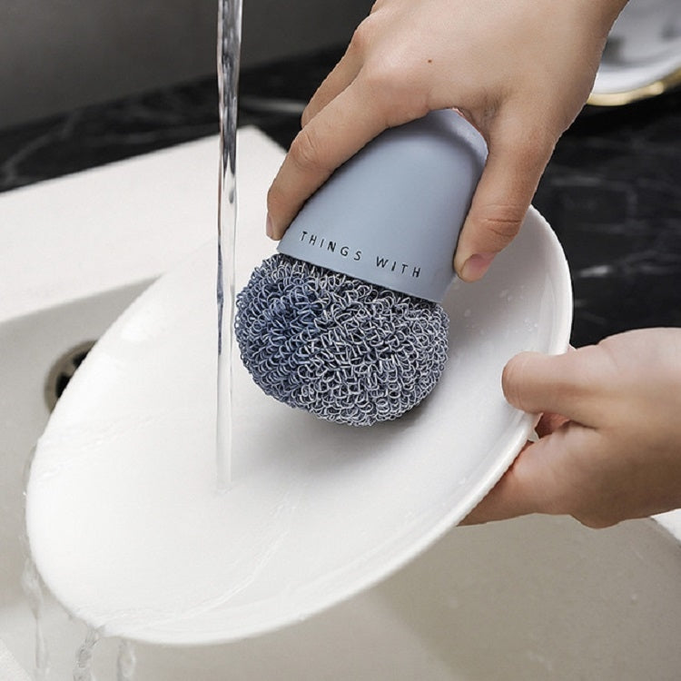 Bóng làm sạch polyester, bàn chải cầm tay làm sạch gia dụng, bàn chải rửa chén nồi cán ngắn, màu trắng, xanh, 4 đầu thay thế