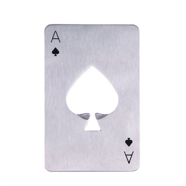 2 cái mở nắp chai bia bằng thép không gỉ, bộ bài chơi poker, mở nắp chai soda hình lá bài bích