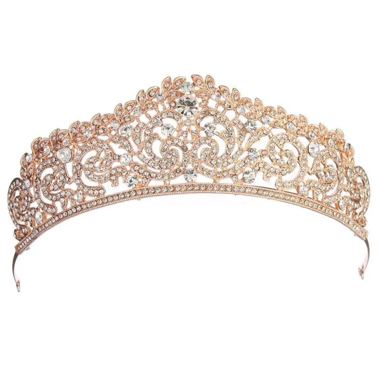Phụ Kiện Cô Dâu Nữ Trang Đám Cưới Vương Miện Tiaras Màu Vàng Đầy Đủ Pha Lê Rhinestones Băng Đô Tiaras Vương Miện