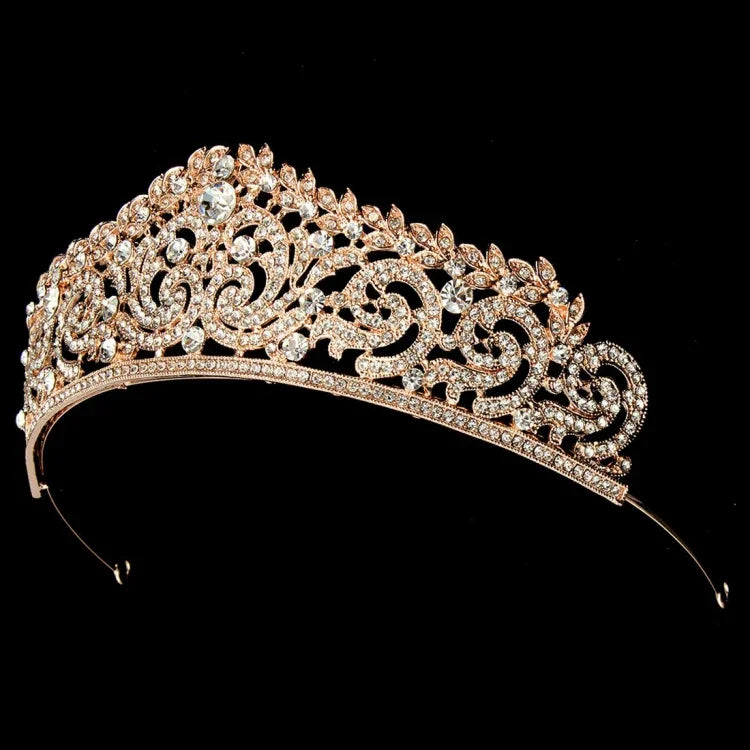 Phụ Kiện Cô Dâu Nữ Trang Đám Cưới Vương Miện Tiaras Màu Vàng Đầy Đủ Pha Lê Rhinestones Băng Đô Tiaras Vương Miện