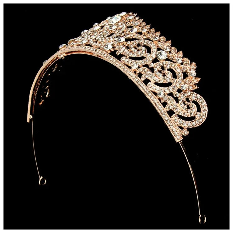 Phụ Kiện Cô Dâu Nữ Trang Đám Cưới Vương Miện Tiaras Màu Vàng Đầy Đủ Pha Lê Rhinestones Băng Đô Tiaras Vương Miện