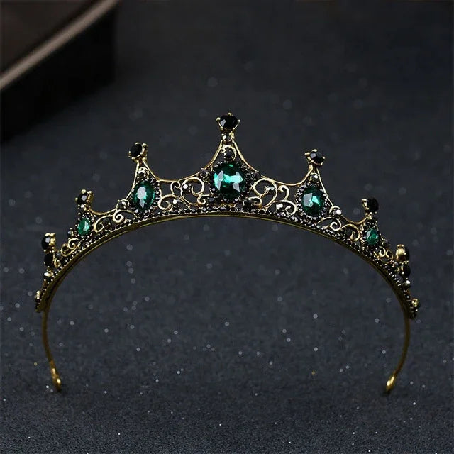 Vương miện pha lê xanh nhỏ phong cách Baroque cổ điển cho nữ cô dâu trang sức tóc cưới