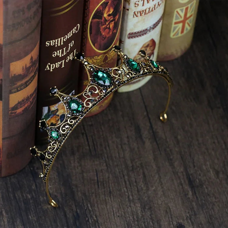 Vương miện pha lê xanh nhỏ phong cách Baroque cổ điển cho nữ cô dâu trang sức tóc cưới