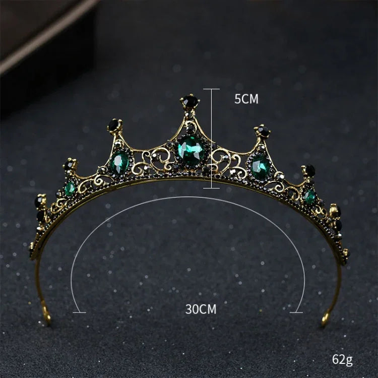Vương miện pha lê xanh nhỏ phong cách Baroque cổ điển cho nữ cô dâu trang sức tóc cưới