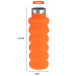 Bình nước silicon di động có thể thu gọn, gập lại, bình cà phê, bình uống nước thể thao du lịch ngoài trời, dung tích: 500ml, màu xám, cam, xanh dương, tím