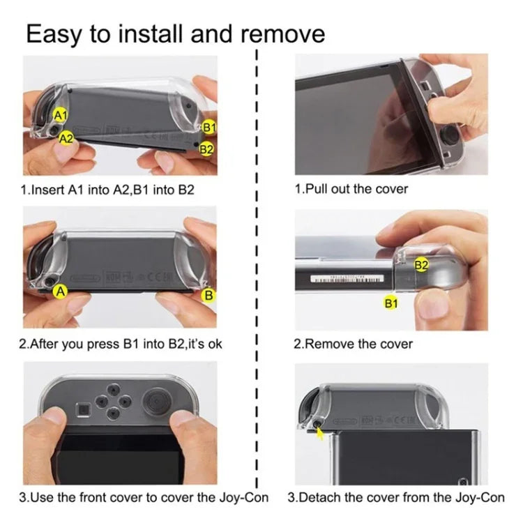 Vỏ bảo vệ cứng PC cho Nintendo Switch NS, vỏ nhựa trong suốt tháo rời, phụ kiện điều khiển console