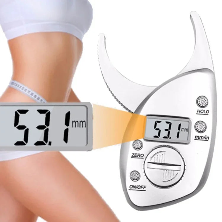 Thước đo mỡ điện tử kỹ thuật số 0-50MM, thước đo vòng eo, màu bạc