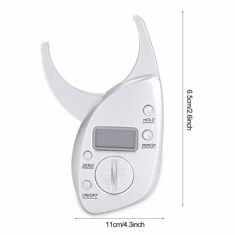 Thước đo mỡ điện tử kỹ thuật số 0-50MM, thước đo vòng eo, màu bạc