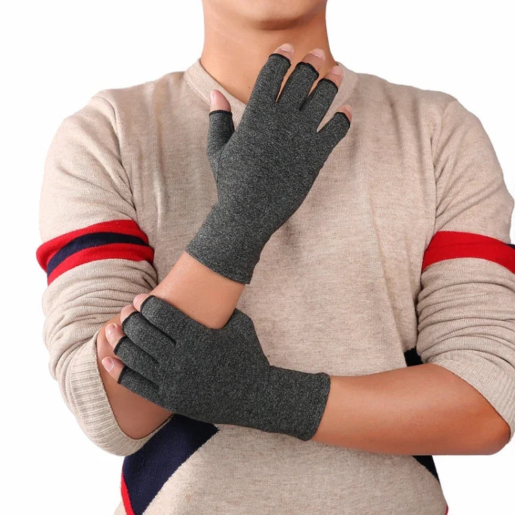 Một đôi găng tay thể thao thoáng khí chăm sóc sức khỏe nửa ngón, găng tay phục hồi tập luyện chống viêm khớp áp lực, màu xám S, sợi đen S, xám gai dầu phân phối S, xám M, sợi đen M, xám gai dầu phân phối M, xám L, sợi đen L, xám gai dầu phân phối L
