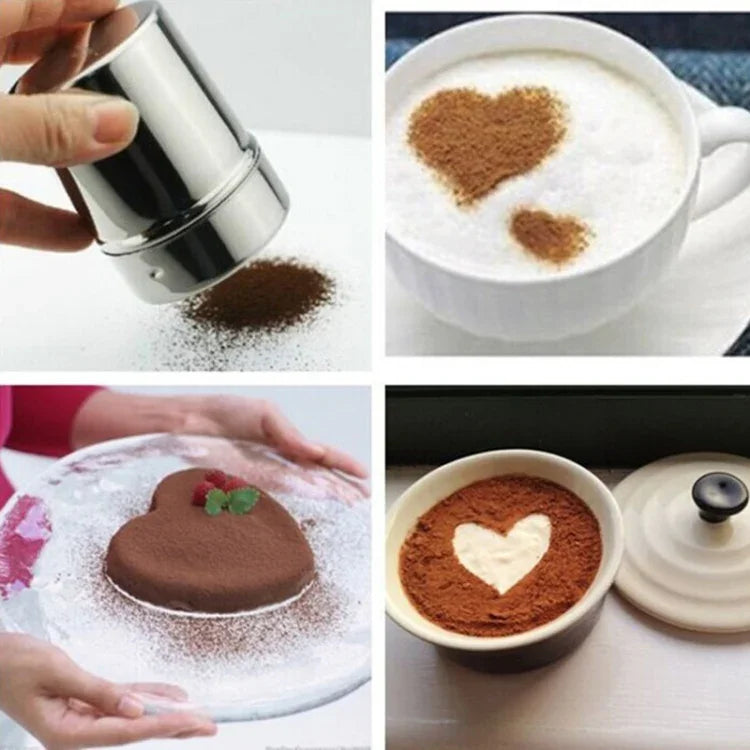 Bình đựng bột phủ bằng thép không gỉ 304, thùng lưới mịn, bình đựng bột cacao, dụng cụ nhà bếp gia đình