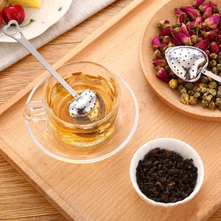2 cái thìa lọc trà hình trái tim bằng thép không gỉ, lọc trà hình trái tim