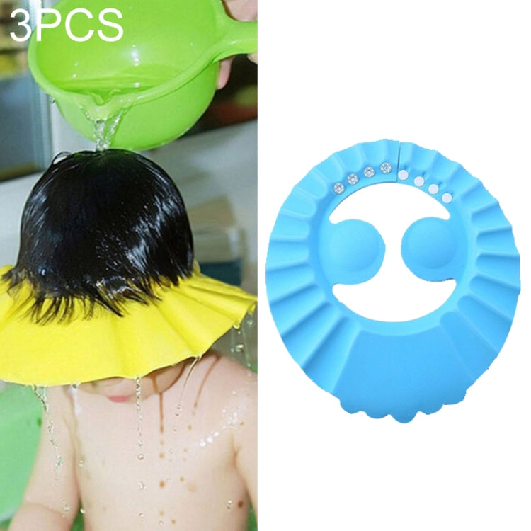 Bộ 3 mũ tắm an toàn cho bé, mũ tắm cho trẻ em có vành, mũ tắm điều chỉnh được, bảo vệ mắt và tóc khi tắm, mũ chống nước, màu vàng + tai, xanh + tai, vàng + sóng, xanh + sóng, vàng + tròn, xanh + tròn, hồng + sóng, hồng + tai, hồng + tròn